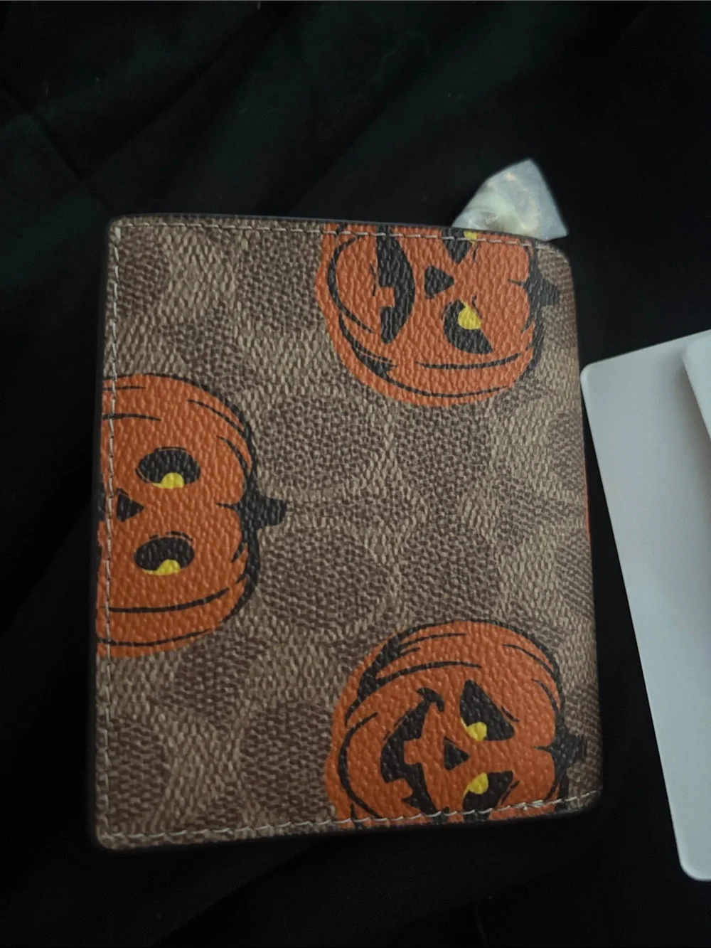 Coach Snap Wallet in Signature Canvas with Halloween Pumpkin Print collectable